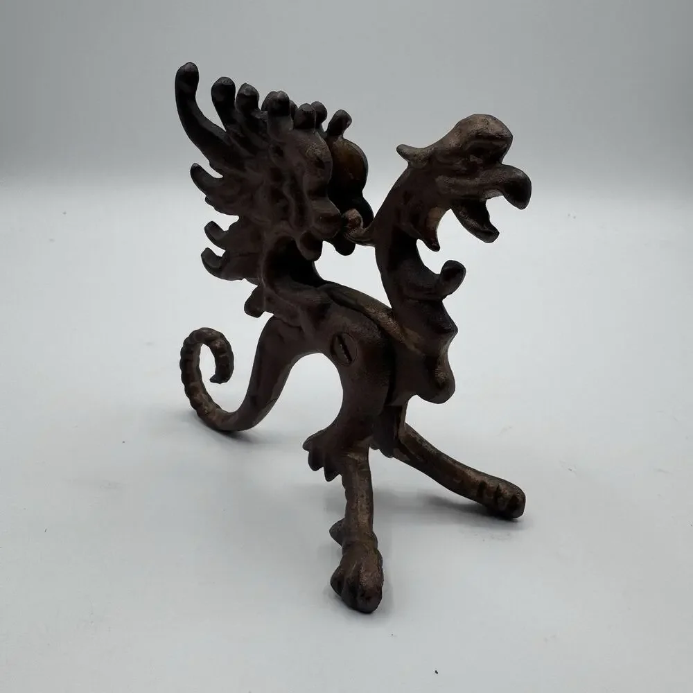 Vintage Cast Iron Winged Griffin Dragon Figurine 4.5” Heavy Gothic Decor 14 oz